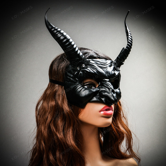 Goblin Devil Long Horn Eyes Mask - Black - Picture 8 of 10
